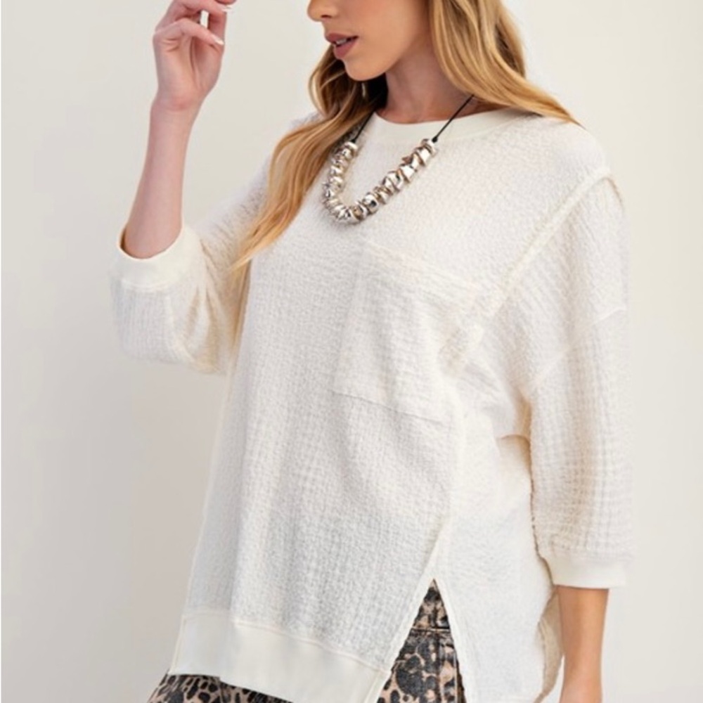 Cream Textured Long Sleeve Top
